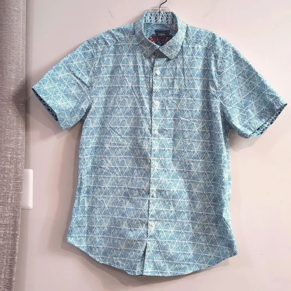 Robert Graham Teal Printed Short Sleeve Button Down Shirt Size Medium